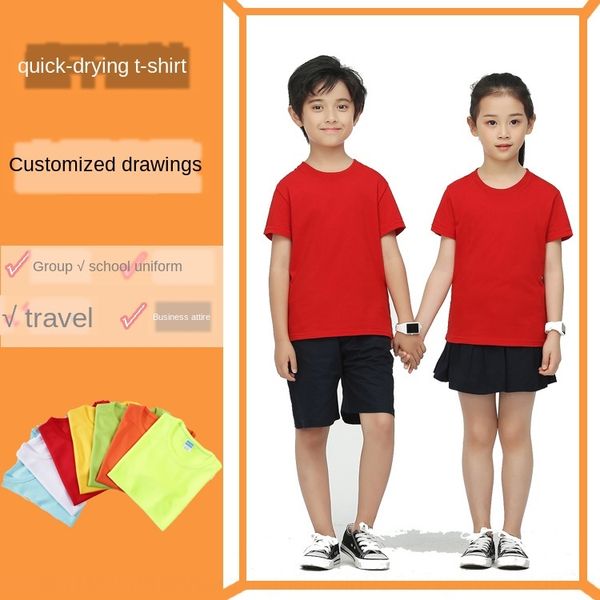 

zawr4 children's quick-drying clothes round diyt t-shirt collar t-shirt breathable kindergarten class clothes short sleeve children, Blue