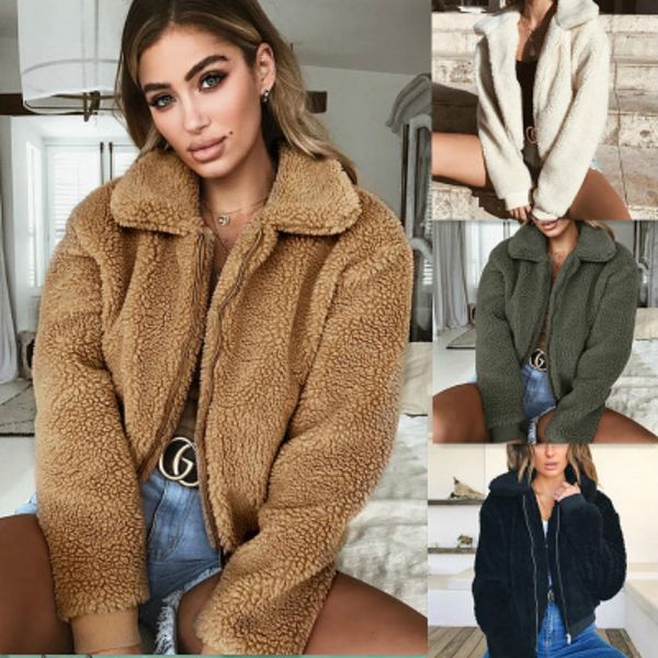 

womens fashion plush jacket girls casual coat youth solid color clothing womens designer jackets 2020 new spring style, Black;brown