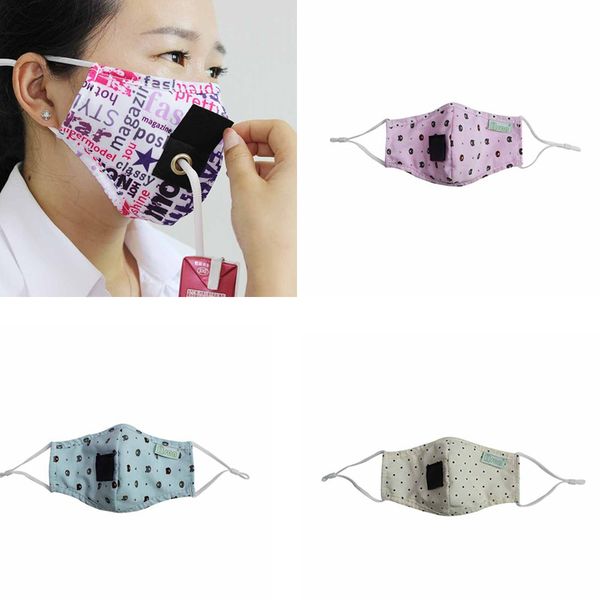 

children straw masks kids face mask can drink water printed cotton mask printed bear washed outdoor facial mouth cover masks