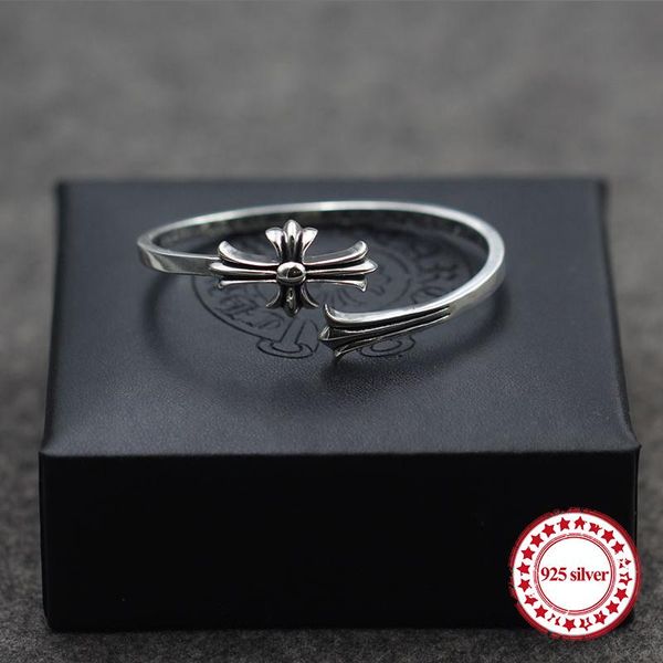 

S925 sterling silver Bangles bracelet personality classic punk hip-hop fashion style cross flower shape send lover's gift