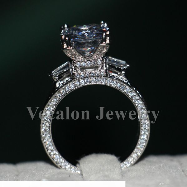 

vecalon eiffel tower women big jewelry ring 10ct 5a zircon stone 300pcs cz 925 sterling silver engagement wedding band ring, Slivery;golden