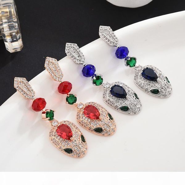 

rose gold earrings for women brand design luxury cubic zirconia wedding jewelry women's snake ear studs sale, Golden;silver