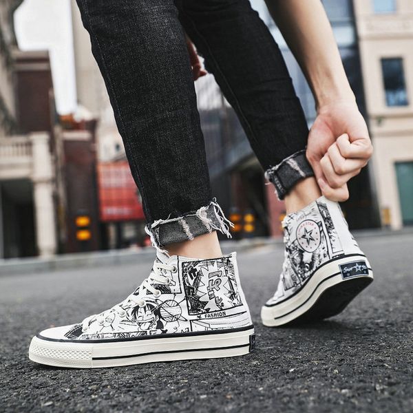 

new high graffiti canvas shoes classic authentic outdoor street camouflage vulcanized sneakers black skateboarding shoes
