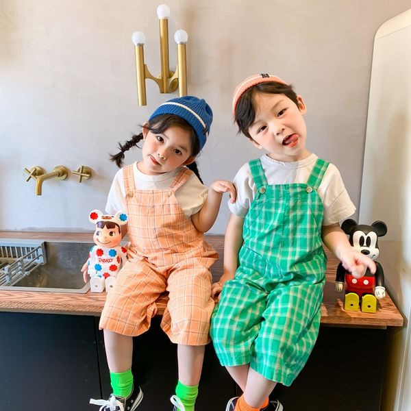 

xy.kiss trousers belt 2020 summer plaid belt pants for boys and girls baby conjoined ankle-length pants for boys and girls, Blue