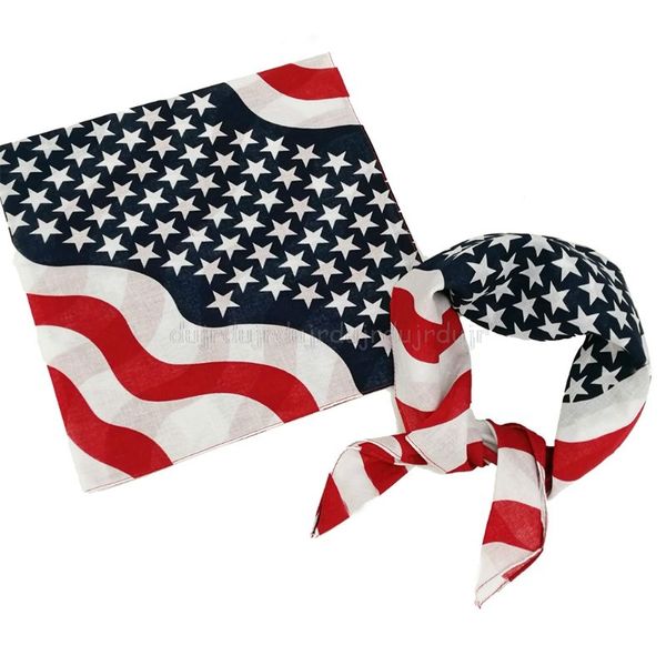

50x50cm cotton sport pocket square scarf american flag stripes star print headband hip-hop wristband hair wrap o18 19, Black