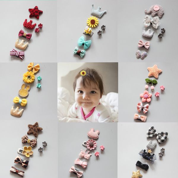 

5pcs/set cute cartoon princess hairpin kids girls hair clips bows barrette accessories for children hairclip headdress hairgrips, Slivery;white