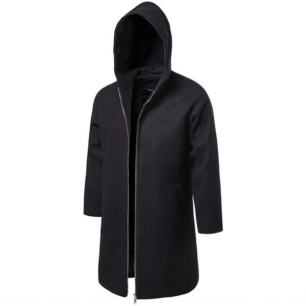 

2019 season new mid-length en casual coat wool wool all-match solid color men's woolen coat yf11, Black