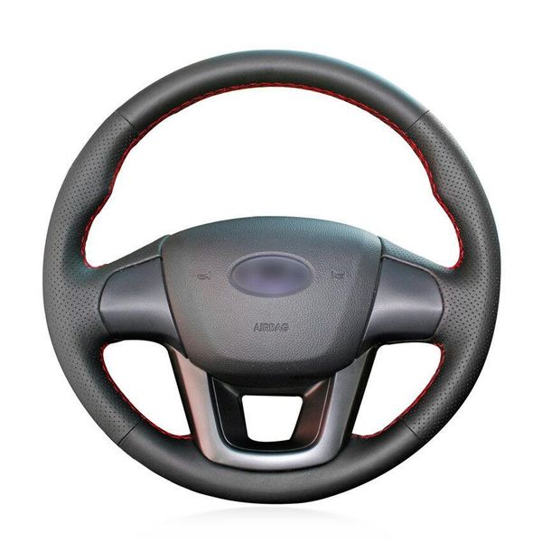 

for kia k2 kia rio 2011 hand-sewn steering wheel cover black artificial leather