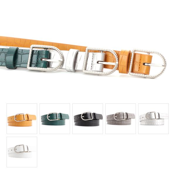 

designer women's black white green yellow silver thin leather skin belt strap female pin buckle waist belts for women ladies jeans 2020, Black;brown