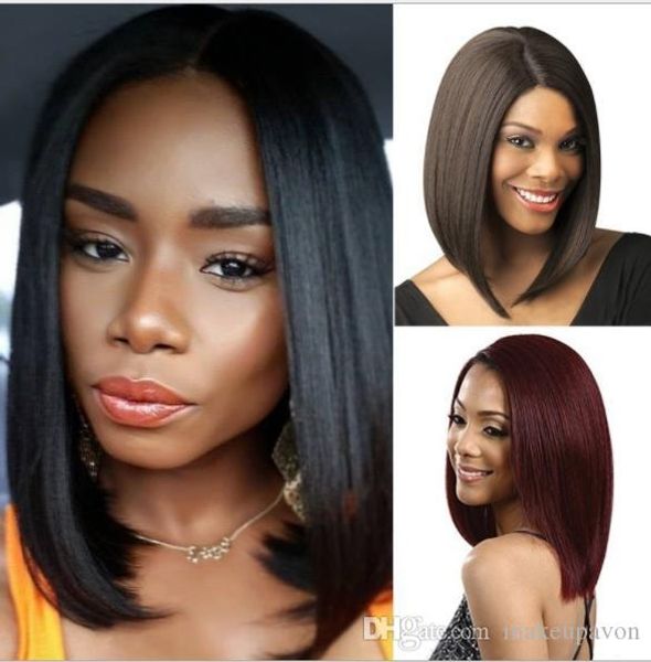 

short bob wigs brazilian virgin hair straight lace front human hair wigs for black women swiss lace frontal wig, Black;brown