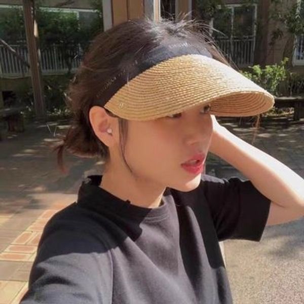 

japanese lafite sunscreen straw sunscreen korean-style striped empty-straw hat cap cap capilless sun hat, Blue;gray