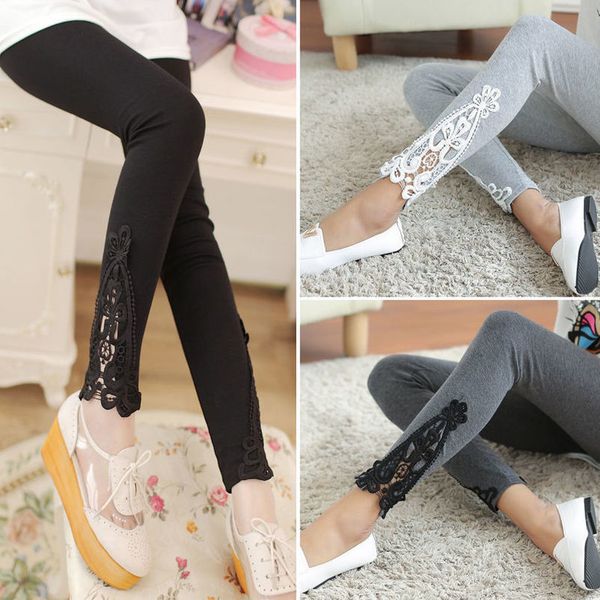 

soft stretchy jeggings slim pencil summer new flower brief lady fashion lace women lady skinny leggings, Black