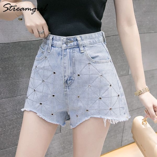

streamgirl summer drilling shorts for women denim wide leg loose short women's summer shorts woman short jeans women casual, White;black