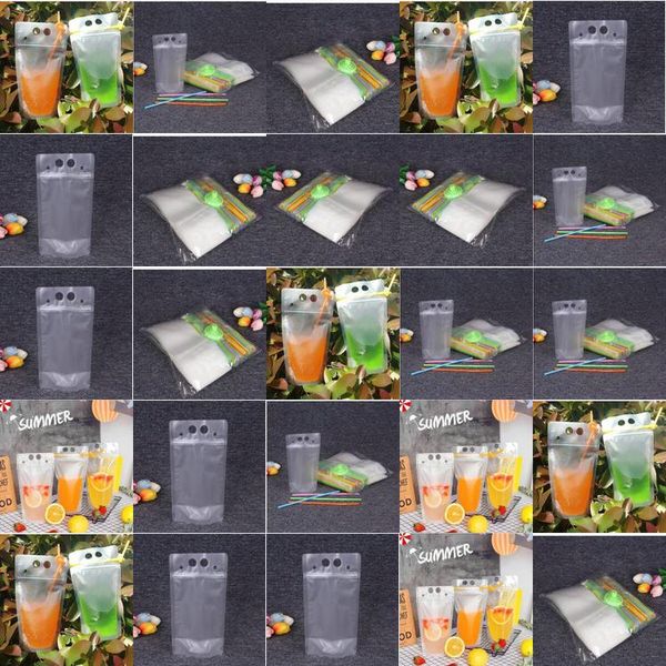 

us disposable juice coffee liquid bag kitchen vertical zipper seal drink bag clear drink pouches with straw party disposable dhseller d