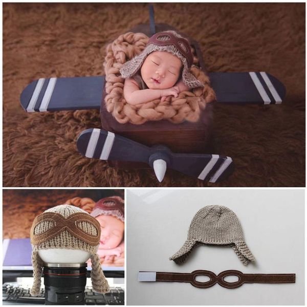 

2020 knit crochet baby hat for boys newborn baby toddler infant p prop pgraphy pilot-style knitted cap outfit set, Yellow