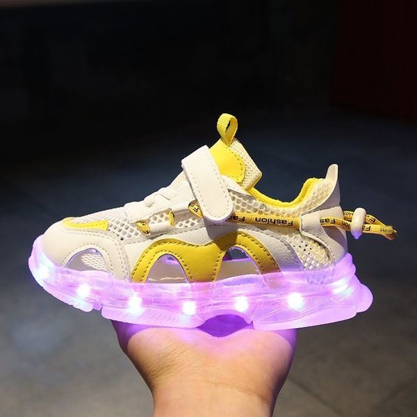 

kb5iv boys sandals ' baotou sandals children's sports luminous charging shoes waterproof girls lighting medium and large children, Black