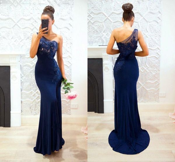 Setwell una spalla Mermaid abiti da sposa senza maniche Backless sexy Appliques del merletto di lunghezza del pavimento Invitato a un matrimonio abiti