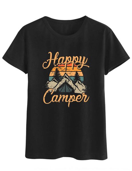 

happy campen printed short-sleeved round neck printed advertising t-shirt customized men's and women's t-shirt, White