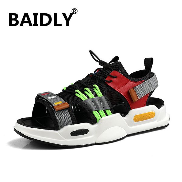 

brand summer mesh breathable men sandals light comfortable flat shoes men beach sandals sneakers zapatillas hombre, Black
