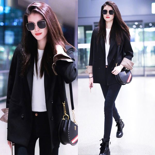 

internet celebrity jacket small suit jacket women's 2019 autumn new korean style loose british style black casual suit top, White;black