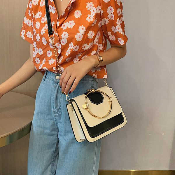 

metal ring tote chain elegant summer new female pu leather crossbody bags for women 2020 designer handbag shoulder messenger bag