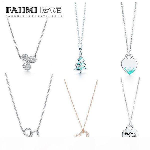 

fahmi 100% 925 sterling silver christmas tree rose gold necklace flower rhyme series paved diamond flower pendant necklace ing, Golden;silver
