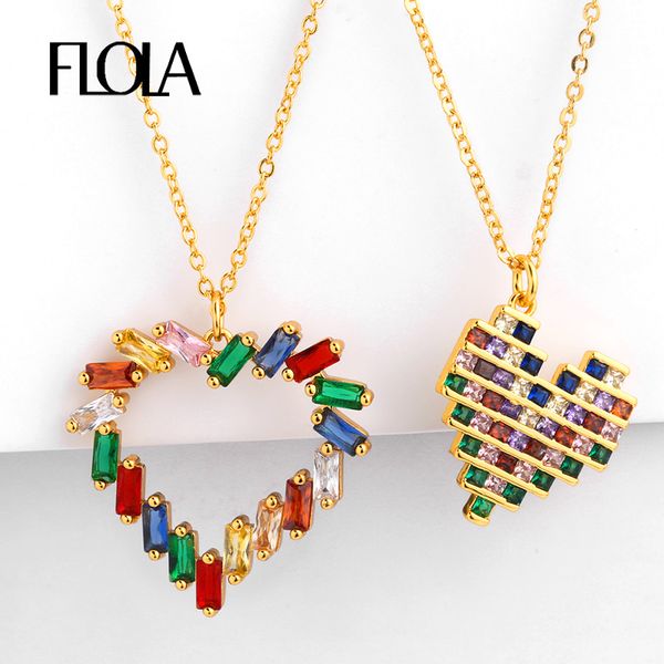 

flola gold filled rainbow heart collar zirconia love heart pendant necklace rainbow stone jewelry collares de figuras nkep45, Silver
