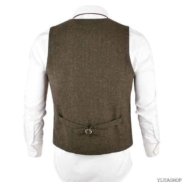 

new khaki tweed men's vest cover fitting wool blend single breasted herringbone vest men's waist jacket men, Black;white