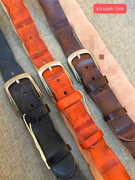 

layer cowhide vegetable tanning leather belt 7105#4.0 leisure art layer cowhide belt, Black;brown