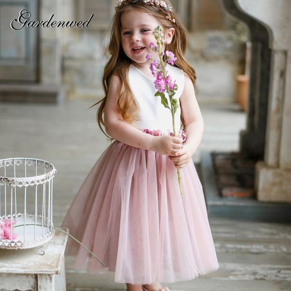 

gardenwed puffy ball gown girl wedding dresses satin bow sashes flower communion dress sleeveless girl dress summer 2020,vestido, Red;yellow