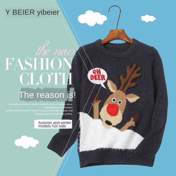 

season 2020 boy pullover luminous pullover cute elk base shirt fashionable luminous nose outside sweater, Blue