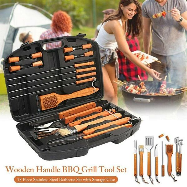 

18-piece stainless steel bbq tools set kit grill cookware utensils with case usa