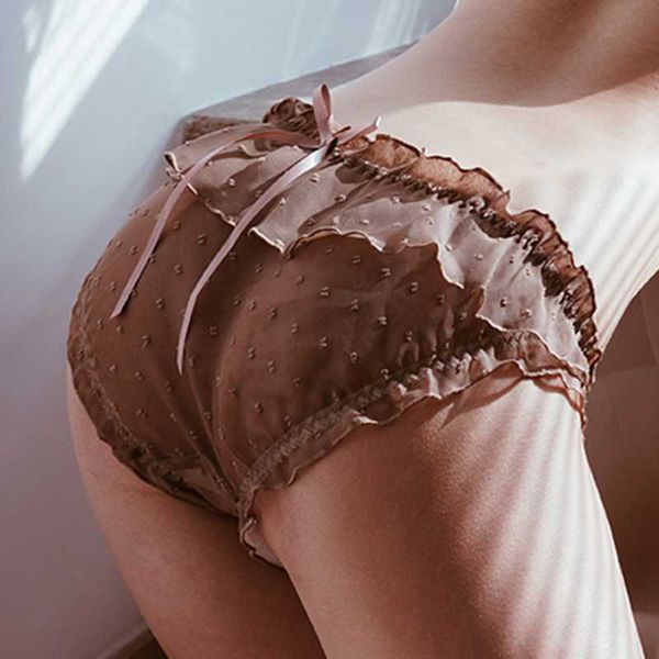 

ruffle transparent women's underpants hollow out panties string seamless briefs low-waist vintage underwear, Black;pink