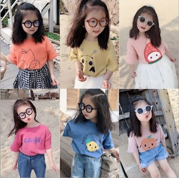 

ubdpu summer new children's printed t- boys short sleeved round collar pullover girls cartoon all-match children's clothing t-shir, Blue