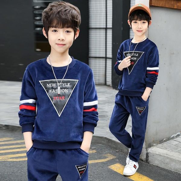 

wear boys' suit autumn new korean style children's medium and large children's golden velvet autumn two-piece suit fashion
