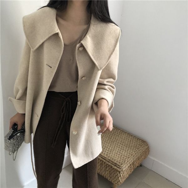

korean-style korean mid-length women's korean-style casual korean women's casual woolen coat mid-length woolen coat, Black