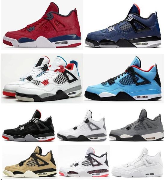 

new 4 4s fiba gym red loyal blue bred pure money men basketball shoes white cement fire red pale citron sneakers with box