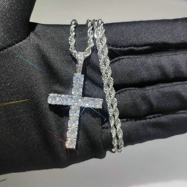 

shining diamond stone cross pendants necklace jewelry platinum plated men women lover gift couple religious jewelry, Silver