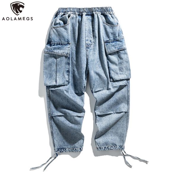 

aolamegs мужские джинсы повседневные простые твердая ковбойские штаны vintage high street streetwear моды harajuku джинсовые слаксы уютные д, Blue