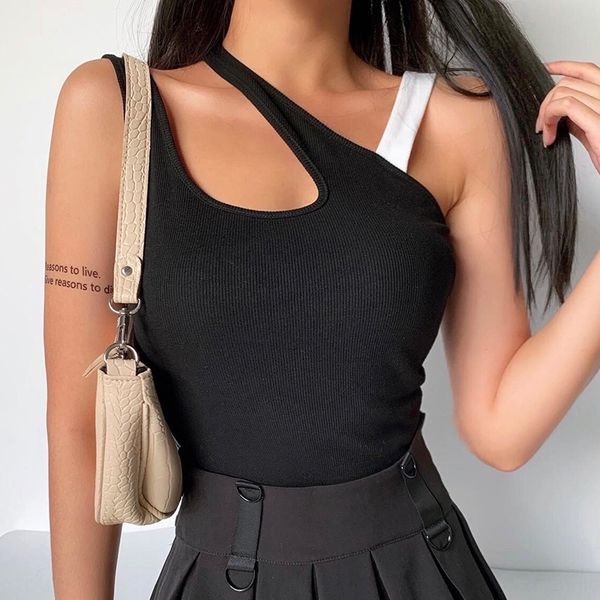 

2020 new fashion shoulder vest contrast color oblique shoulder strap street vest women's 21008, Camo