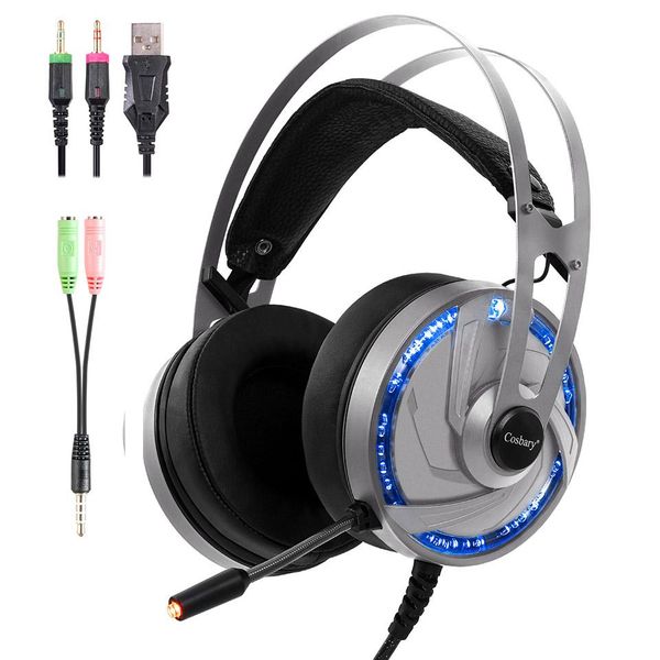 

Cosbary Gaming Headset with Mic Surround Sound USB Wired RGB Light Profession Game Headphones for Tablet PC Gamer Xbox One PS4