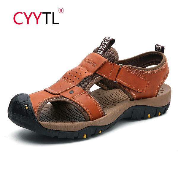 

cyytl 2020 men summer sandals beach shoes leather sandals for men breathable casual shoes flats hiking zapatos hombre, Black