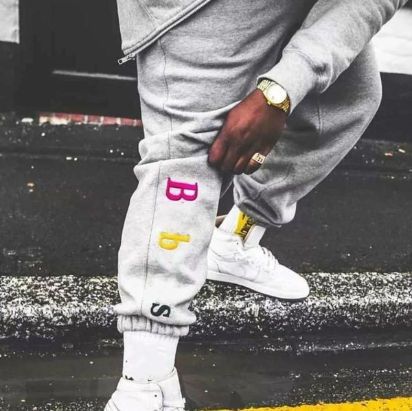 

rainbow letter pants men and women splice cotton embroidery pant ins fashion hip hop pants hfbykz008, Black