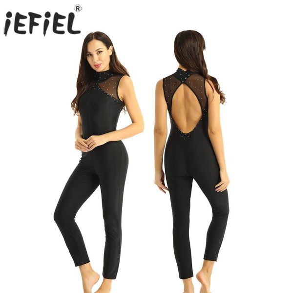 

iefiel женские взрослые блестящая стразы dancewear keyhole вернуться трико по фигурному катанию комбинезон конкурс performance костюмы, Black;red