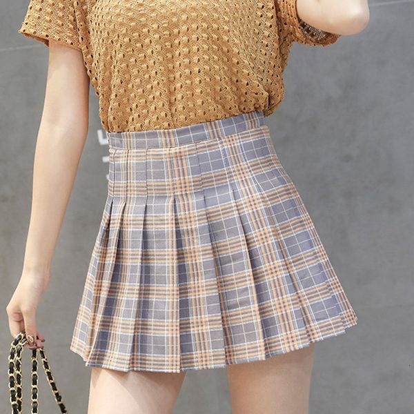 

mini skirts women high waist plaid pleated skirt female college a line empire above knee skirts 2020 spring summer clothes, Black