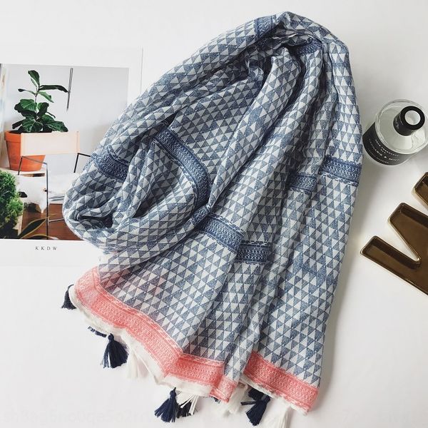 

summer new bohemian national fashion scarf shawl ethnic shawls corrugated scarf sunscreen travel sunscreen shawl female j125, Blue;gray