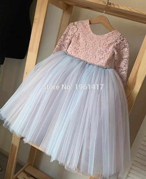 

new coming flower girl lace dress v-back long sleeves long puffy girls pageant gowns custom made, Red;yellow