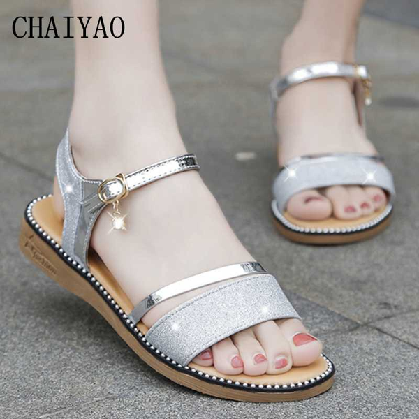 

women's sandals 2020 new ladies mixed colors open toe pu leather femmes sandals fashion soft buckle strap flatform women's shoes, Black