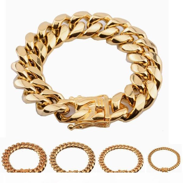 

316l stainless steel curb cuban miami chain men bracelets boy hip hop dragon clasp bangles 8 10 12 14 16 18mm, Black