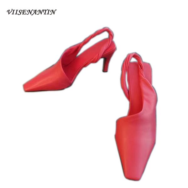 

the latest retro high-heeled sandals full sheepskin pleated ladies slippers 2020 summer new style womens shoes, Black